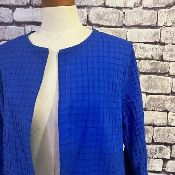 Chico's Blue No Close 3/4 Sleeve Fully Lined Jacket Size M - Picture 2 of 9